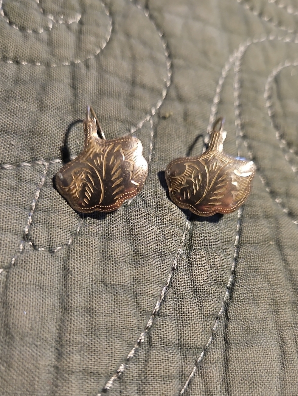 Silver-Tone Engraved Leaf Drop Earrings - Women Jewelry